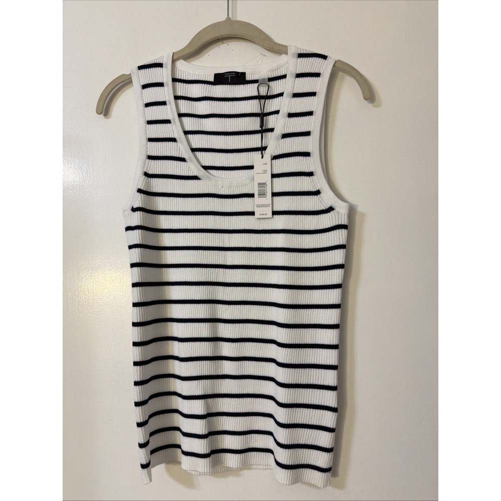 Tahari Stripped White Black Knit Ribbed Knit Tank Top  Size Large New $58